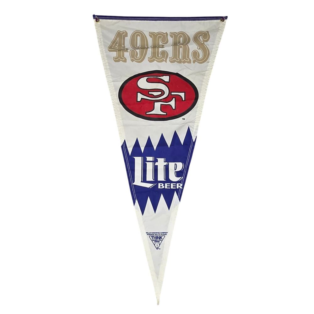 VINTAGE MILLER LITE SAN FRANCISCO SF 49ERS PENNANT BANNER 56” X 27” RARE